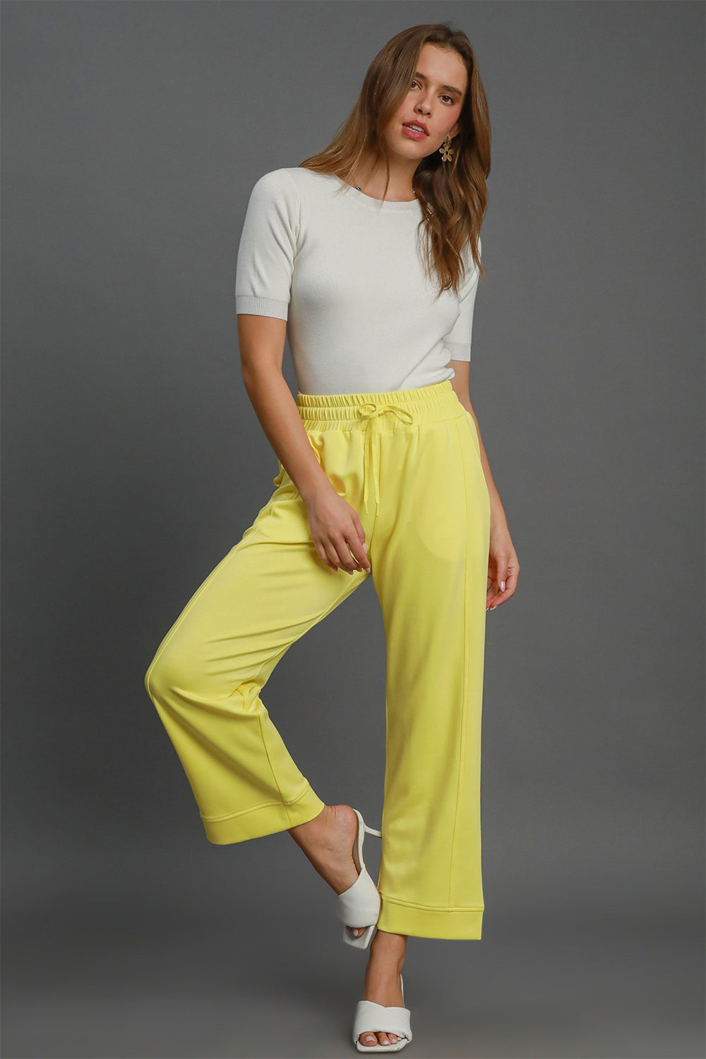 Umgee Drawstring Elastic Waist Wide Leg Pants