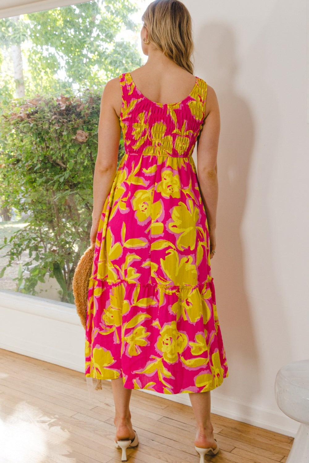 ODDI Full Size Floral Smocked Ruffled Midi Dress - Three Bears Boutique