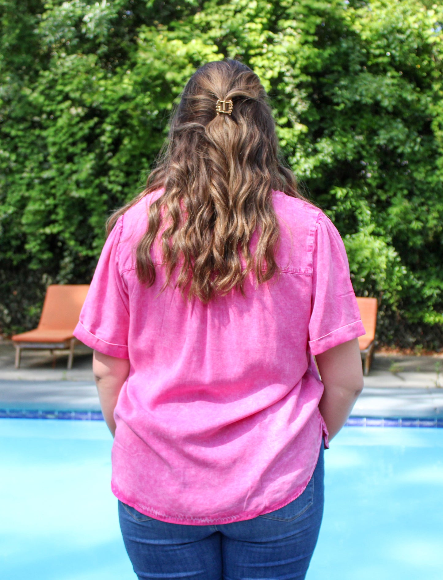Pink Mineral Denim Top May. - Three Bears Boutique