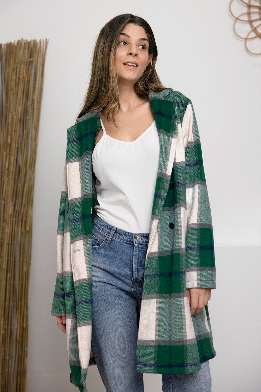 Double Take Full Size Plaid Button Up Lapel Collar Coat - Three Bears Boutique