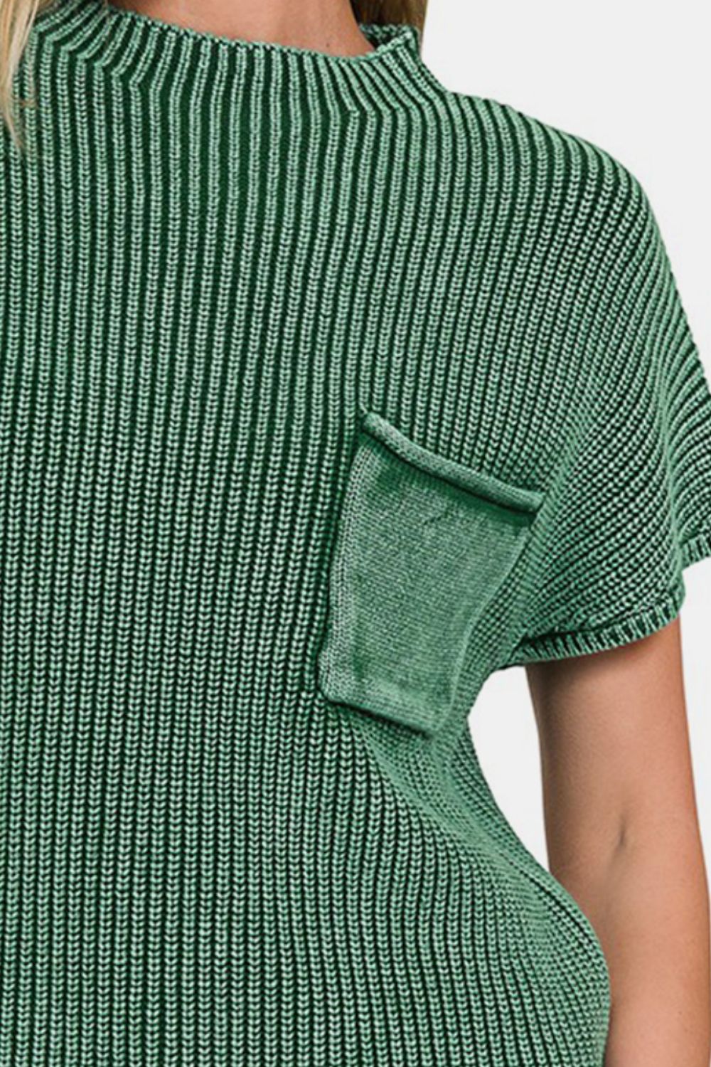 Zenana Washed Mock Neck Short Sleeve Sweater - Three Bears Boutique